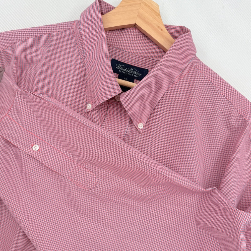 Brooks Brothers Button Down Shirt Mens XXL Red Micro Check Preppy Old Money
